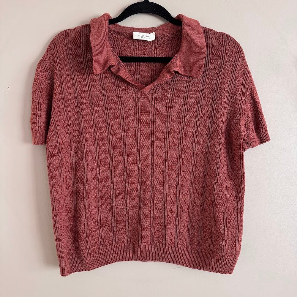 Miles Leon Linen Cotton Short Sleeve Fabien Knit Polo Made In Italy Medium $365